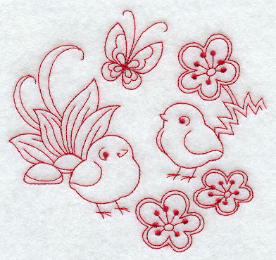 Spring Chicks (Redwork)