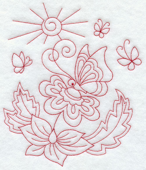 Spring Butterflies (Redwork)
