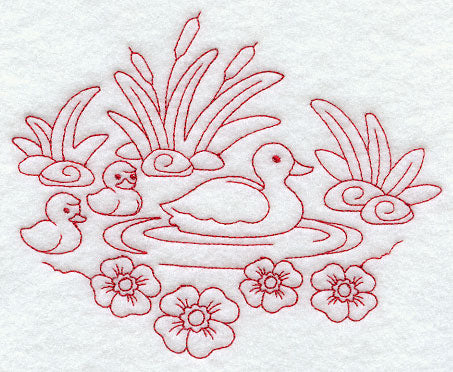 Spring Ducks (Redwork)