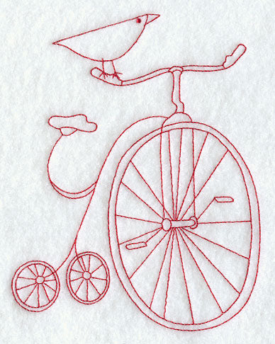 Country Bird on Bicycle (Redwork)