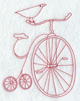 Country Bird on Bicycle (Redwork)
