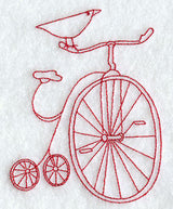 Country Bird on Bicycle (Redwork)