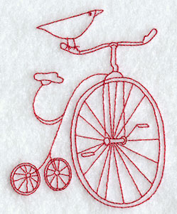 Country Bird on Bicycle (Redwork)