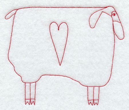 Country Sheep - Heart (Redwork)