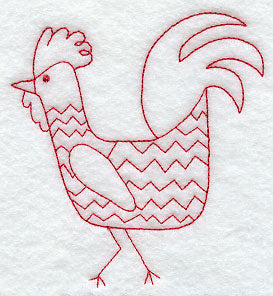 Country Rooster - Zigzags (Redwork)