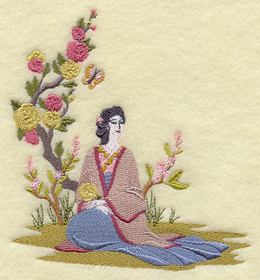 Chinoiserie Lady with Butterfly Panel