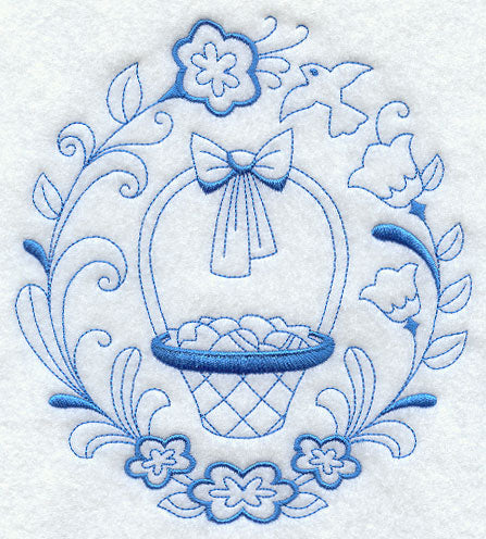 Easter Basket Circle (Redwork)