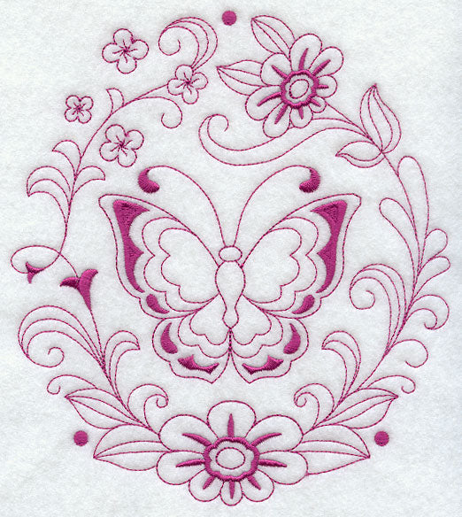 Spring Butterfly Circle (Redwork)