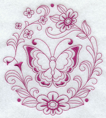 Spring Butterfly Circle (Redwork)