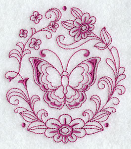 Spring Butterfly Circle (Redwork)