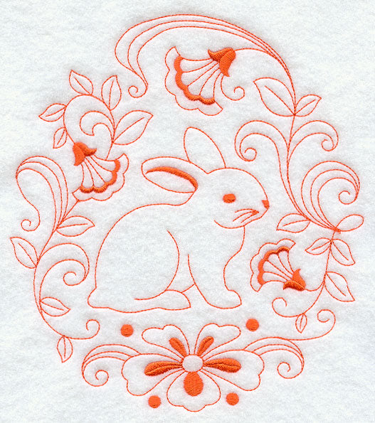 Bunny in Flowers Circle (Redwork)