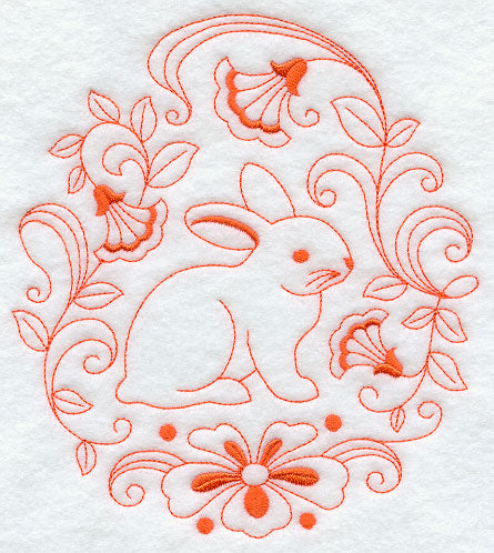 Bunny in Flowers Circle (Redwork)