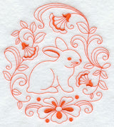 Bunny in Flowers Circle (Redwork)
