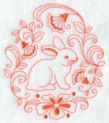 Bunny in Flowers Circle (Redwork)