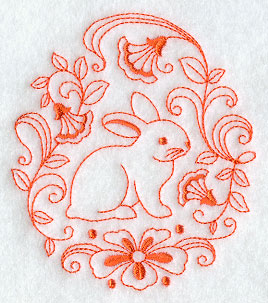 Bunny in Flowers Circle (Redwork)