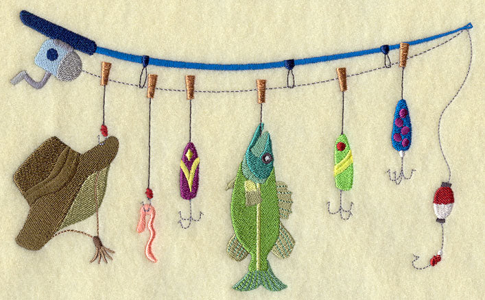 cute fishing poles Fishing Clothesline All Sizes | Machine Embroidery Design