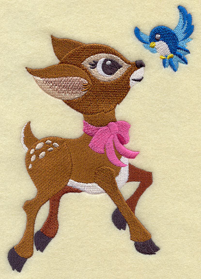 Frolicking Deer and Bluebird