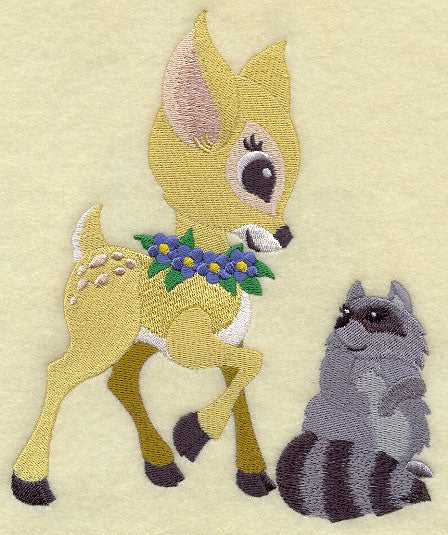 Frolicking Deer and Raccoon