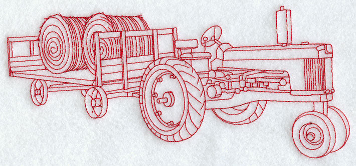Tractor and Hay Wagon (Redwork)