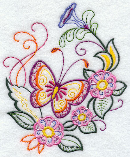 Bright Butterfly and Flowers