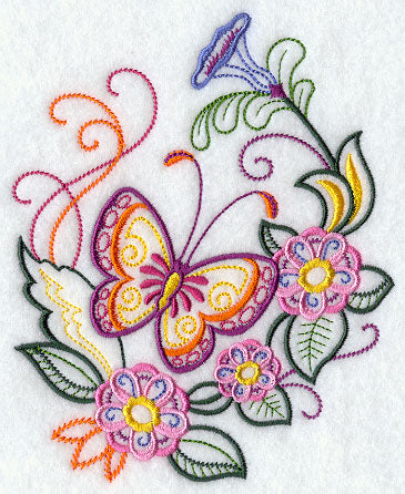 Bright Butterfly and Flowers