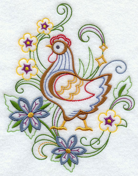 Hen and Flowers