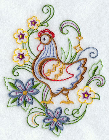 Hen and Flowers