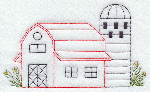 Barn and Silo (Redwork)