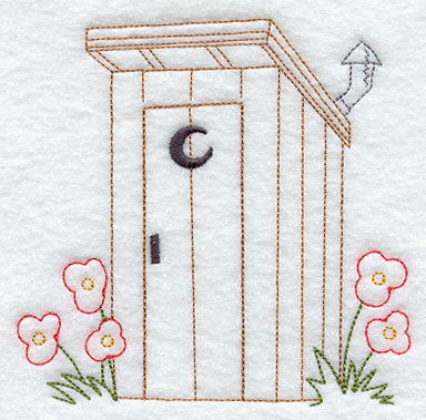 Outhouse and Poppies (Redwork)