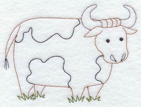 Bull in Field (Redwork)