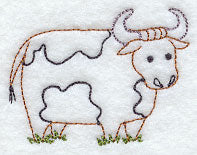 Bull in Field (Redwork)