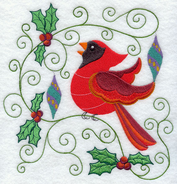 Christmas Cardinal & Holly