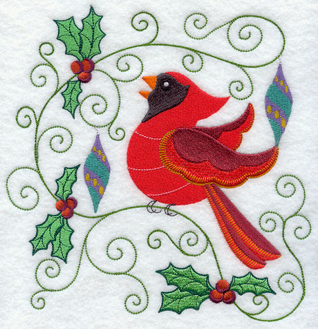 Christmas Cardinal & Holly