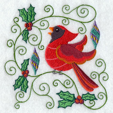 Christmas Cardinal & Holly