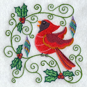 Christmas Cardinal & Holly
