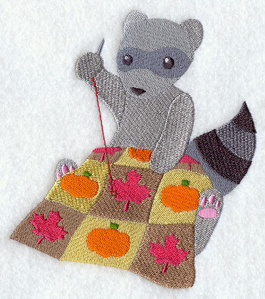 Crafty Autumn Quilting Raccoon
