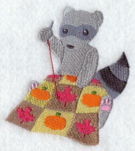 Crafty Autumn Quilting Raccoon