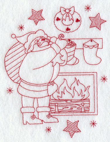 Santa Fills Stockings (Redwork)