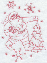 Santa Trims the Tree (Redwork)