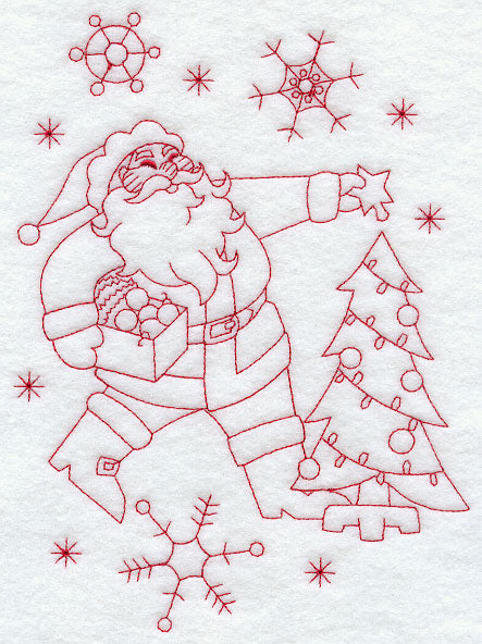 Santa Trims the Tree (Redwork)