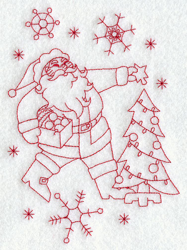 Santa Trims the Tree (Redwork)