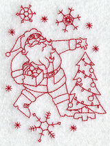 Santa Trims the Tree (Redwork)