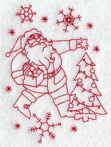 Santa Trims the Tree (Redwork)