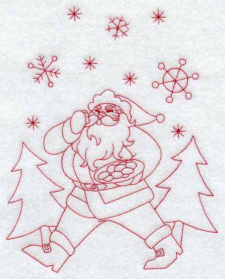 Santa with Cookies (Redwork)