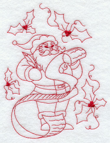 Santa Checks Twice (Redwork)