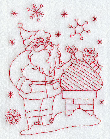 Santa on the Rooftop (Redwork)