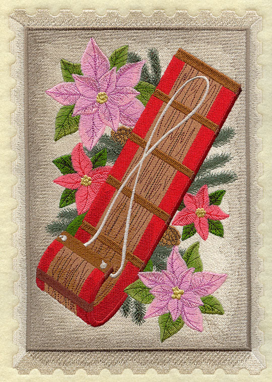 Christmas Stamp - Toboggan and Poinsettia