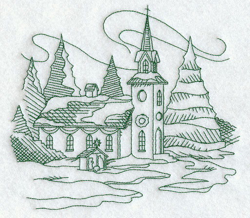 Country Christmas Sketch - Church