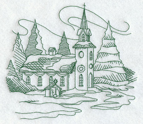 Country Christmas Sketch - Church