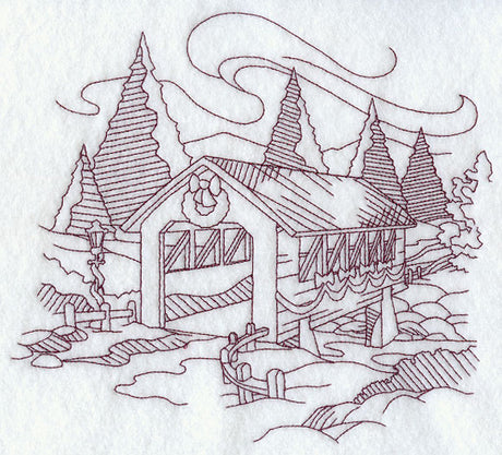 Country Christmas Sketch - Covered Bridge